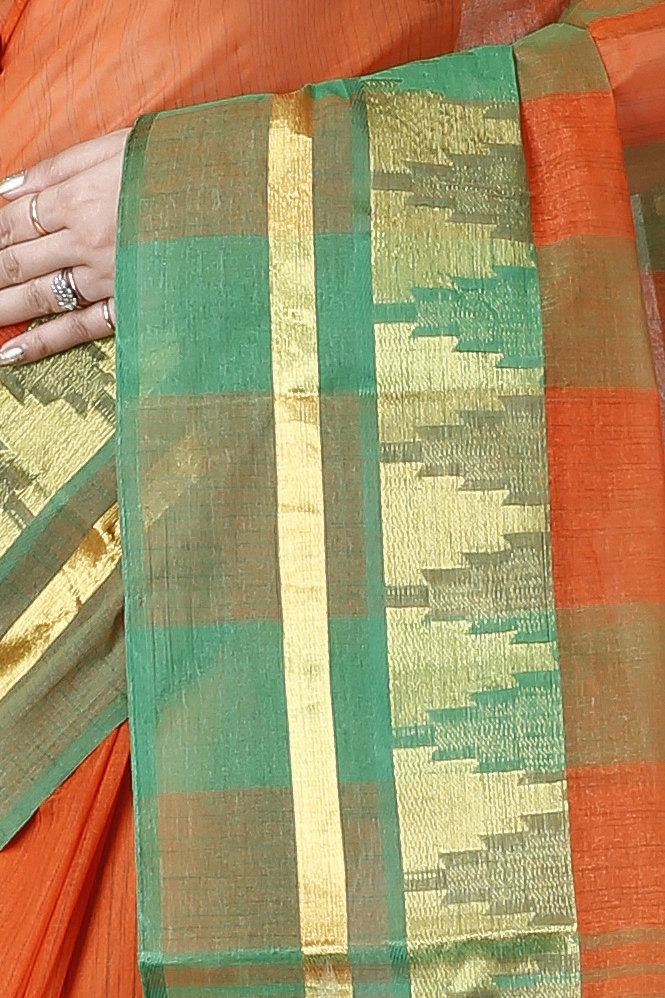 Orange Pure Cotton Vrinda Tant Saree (1093)